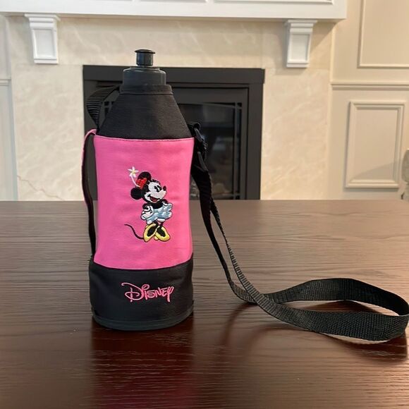 Disney Minnie Mouse Pink Water Bottle Holder with Water Bottle excellent condit… - Picture 1 of 7